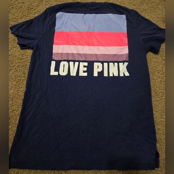 PINK Victoria's Secret Tops - PINK Victoria's Secret Oversized Vintage Spellout Graphic Pocket Tee